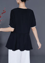 Load image into Gallery viewer, Fashion Black Slim Fit Patchwork Exra Large Hem Chiffon Blouse Tops Summer