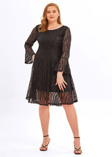 Load image into Gallery viewer, Fashion Black V Neck Patchwork Lace A Line Mid Dresses Flare Sleeve