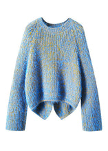 Load image into Gallery viewer, Fashion Blue O-Neck Cozy Low High Design Knit Sweaters Fall