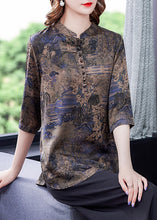 Load image into Gallery viewer, Fashion Blue Patchwork Print Button Silk Blouse Tops Summer