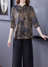 Load image into Gallery viewer, Fashion Blue Patchwork Print Button Silk Blouse Tops Summer