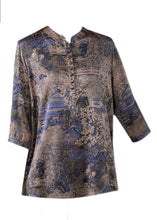 Load image into Gallery viewer, Fashion Blue Patchwork Print Button Silk Blouse Tops Summer