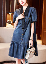 Load image into Gallery viewer, Fashion Blue Peter Pan Collar Patchwork Ruffles Denim Dresses Summer