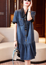 Load image into Gallery viewer, Fashion Blue Peter Pan Collar Patchwork Ruffles Denim Dresses Summer