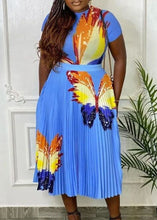Load image into Gallery viewer, Fashion Blue Print Tops And Pleated Skirt Chiffon Two Pieces Set Summer