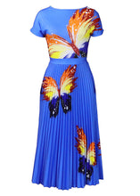 Load image into Gallery viewer, Fashion Blue Print Tops And Pleated Skirt Chiffon Two Pieces Set Summer