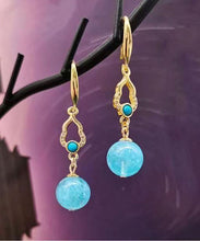 Load image into Gallery viewer, Fashion Blue Sterling Silver Overgild Inlaid Gem Stone Drop Earrings