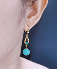 Load image into Gallery viewer, Fashion Blue Sterling Silver Overgild Inlaid Gem Stone Drop Earrings