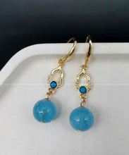 Load image into Gallery viewer, Fashion Blue Sterling Silver Overgild Inlaid Gem Stone Drop Earrings