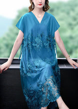 Load image into Gallery viewer, Fashion Blue V Neck Patchwork Tulle Silk Dresses Summer