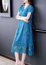 Load image into Gallery viewer, Fashion Blue V Neck Patchwork Tulle Silk Dresses Summer