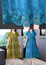 Load image into Gallery viewer, Fashion Blue V Neck Patchwork Tulle Silk Dresses Summer