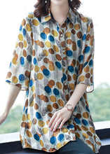 Load image into Gallery viewer, Fashion Dot Print Peter Pan Collar Button Silk Shirt Top Summer