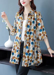 Fashion Dot Print Peter Pan Collar Button Silk Shirt Top Summer