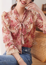 Load image into Gallery viewer, Fashion Floral Print Bow Lace Patchwork Chiffon Shirt Tops Spring