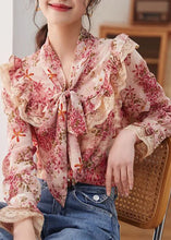 Load image into Gallery viewer, Fashion Floral Print Bow Lace Patchwork Chiffon Shirt Tops Spring