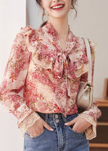 Load image into Gallery viewer, Fashion Floral Print Bow Lace Patchwork Chiffon Shirt Tops Spring