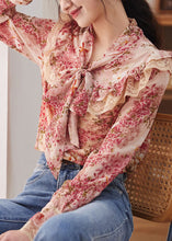 Load image into Gallery viewer, Fashion Floral Print Bow Lace Patchwork Chiffon Shirt Tops Spring