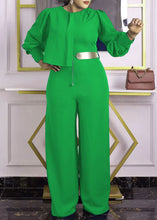 Load image into Gallery viewer, Fashion Green O-Neck Asymmetrical Patchwork Wide Leg Jumpsuits Long Sleeve