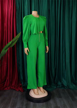 Load image into Gallery viewer, Fashion Green O-Neck Asymmetrical Patchwork Wide Leg Jumpsuits Long Sleeve