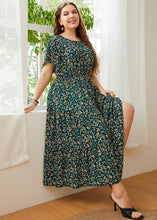 Load image into Gallery viewer, Fashion Green Print Wrinkled Patchwork Chiffon Long Dresses Summer