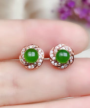 Load image into Gallery viewer, Fashion Green Silver Overgild Zircon Jade Stud Earrings