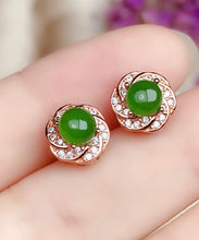 Load image into Gallery viewer, Fashion Green Silver Overgild Zircon Jade Stud Earrings