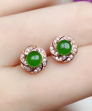 Load image into Gallery viewer, Fashion Green Silver Overgild Zircon Jade Stud Earrings