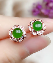 Load image into Gallery viewer, Fashion Green Silver Overgild Zircon Jade Stud Earrings