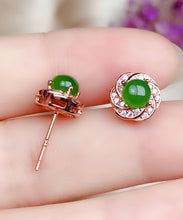 Load image into Gallery viewer, Fashion Green Silver Overgild Zircon Jade Stud Earrings