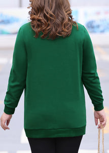 Fashion Green Turtleneck Striped Patchwork Sweatshirts Fall