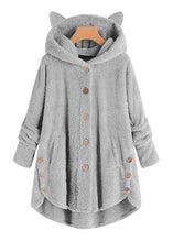 Load image into Gallery viewer, Fashion Grey Hooded Button Patchwork Teddy Faux Fur Coat Long Sleeve