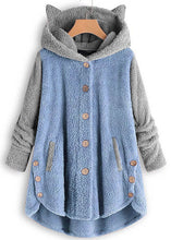 Load image into Gallery viewer, Fashion Grey Hooded Button Patchwork Teddy Faux Fur Coat Long Sleeve