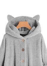 Load image into Gallery viewer, Fashion Grey Hooded Button Patchwork Teddy Faux Fur Coat Long Sleeve