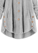 Load image into Gallery viewer, Fashion Grey Hooded Button Patchwork Teddy Faux Fur Coat Long Sleeve