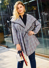 Load image into Gallery viewer, Fashion Grey Peter Pan Collar Plaid Tie Waist Long Trench Coats Long Sleeve