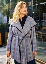 Load image into Gallery viewer, Fashion Grey Peter Pan Collar Plaid Tie Waist Long Trench Coats Long Sleeve