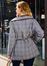 Load image into Gallery viewer, Fashion Grey Peter Pan Collar Plaid Tie Waist Long Trench Coats Long Sleeve