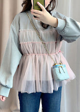 Load image into Gallery viewer, Fashion Grey Ruffled Tulle Patchwork False Two Pieces Cotton Top Fall