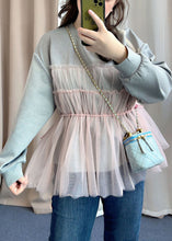 Load image into Gallery viewer, Fashion Grey Ruffled Tulle Patchwork False Two Pieces Cotton Top Fall