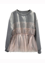 Load image into Gallery viewer, Fashion Grey Ruffled Tulle Patchwork False Two Pieces Cotton Top Fall