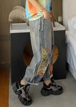 Load image into Gallery viewer, Fashion Light Blue Print Patchwork Sashes High Waist Crop Jeans Summer