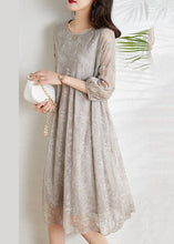 Load image into Gallery viewer, Fashion Light Grey Cinched Embroideried Chiffon Vacation Dresses Three Quarter sleeve