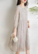 Load image into Gallery viewer, Fashion Light Grey Cinched Embroideried Chiffon Vacation Dresses Three Quarter sleeve