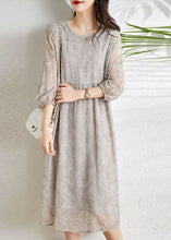 Load image into Gallery viewer, Fashion Light Grey Cinched Embroideried Chiffon Vacation Dresses Three Quarter sleeve