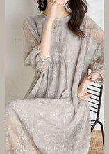 Load image into Gallery viewer, Fashion Light Grey Cinched Embroideried Chiffon Vacation Dresses Three Quarter sleeve