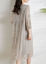 Load image into Gallery viewer, Fashion Light Grey Cinched Embroideried Chiffon Vacation Dresses Three Quarter sleeve