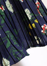 Load image into Gallery viewer, Fashion Navy Print High Waist Patchwork Chiffon Pleated Skirt Summer