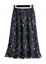 Load image into Gallery viewer, Fashion Navy Print High Waist Patchwork Chiffon Pleated Skirt Summer