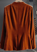 Load image into Gallery viewer, Fashion Orange O-Neck Button Patchwork Silk Velour Coats Spring